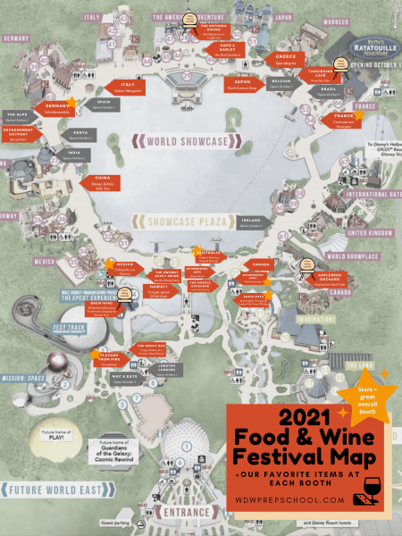 2021 Epcot Food and Wine map with WDW Prep favorites