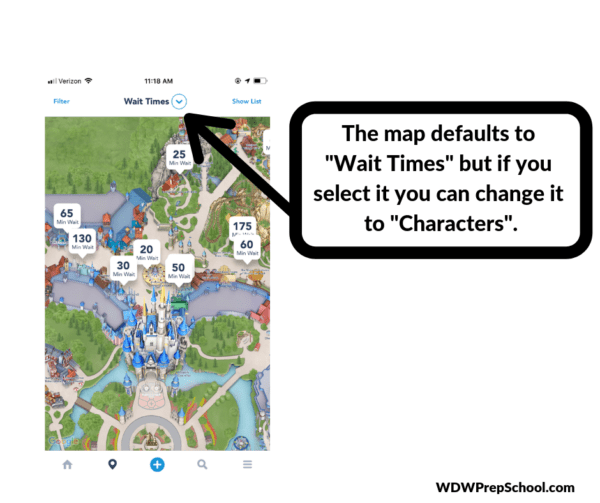 How to find the characters in the My Disney Experience app step 2