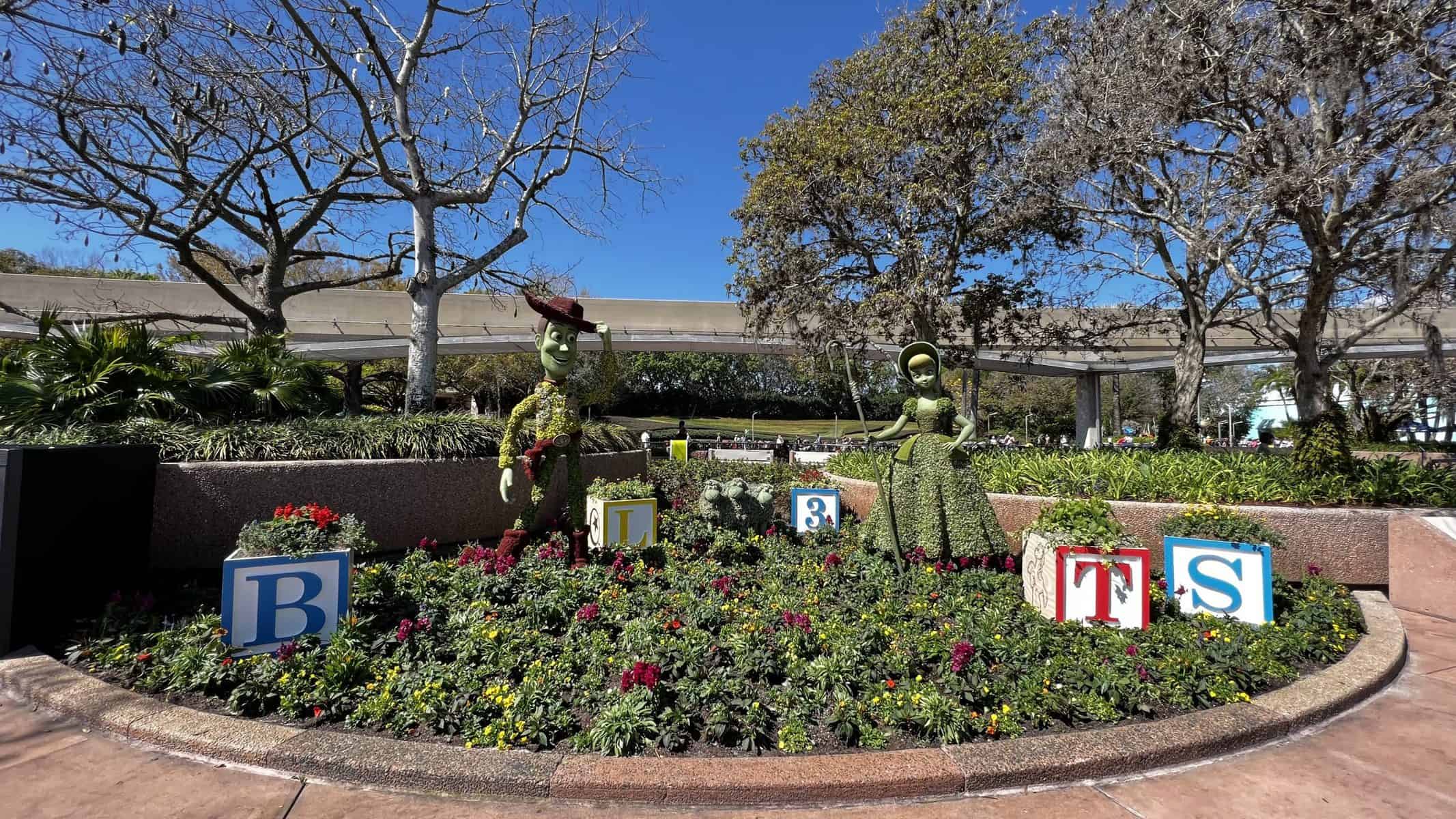Epcot 2022 Flower and Garden Festival - Woddy and Bo Peep topiary
