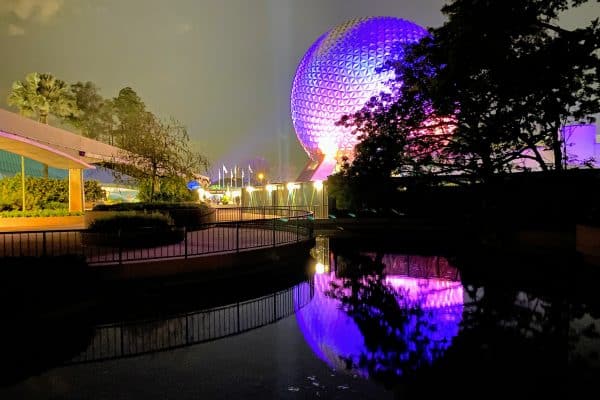 Epcot and Spaceship Earth at night