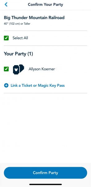 disneyland genie+ selection party confirmation