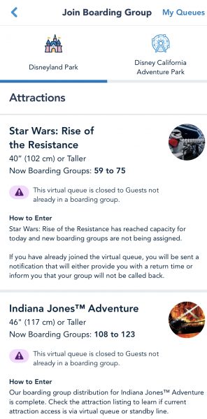rise of the resistance and indiana jones virtual queues