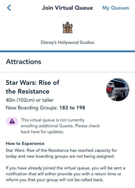 rise of the resistance virtual queue at hollywood studios