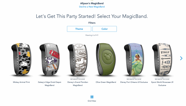 selecting a new magicband in my disney experience