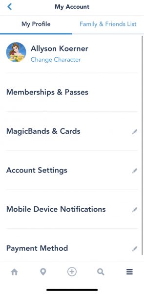 magicbands and cards in my disney experience app
