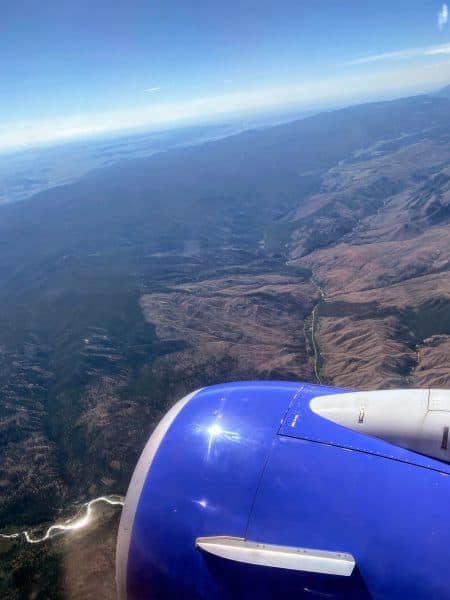 Southwest plane flying over the rockies