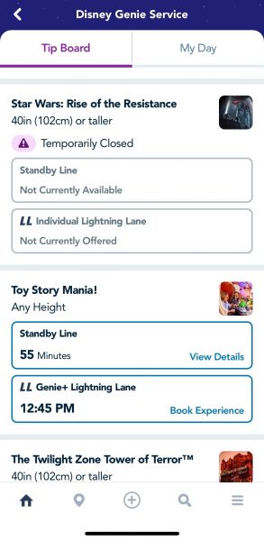 unavailable individual lightning lane selection times