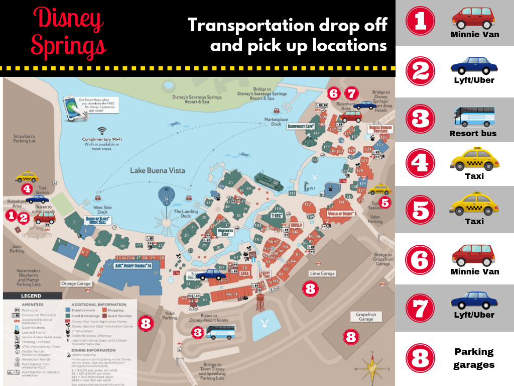 Disney Springs transportation drop off and pick up locations