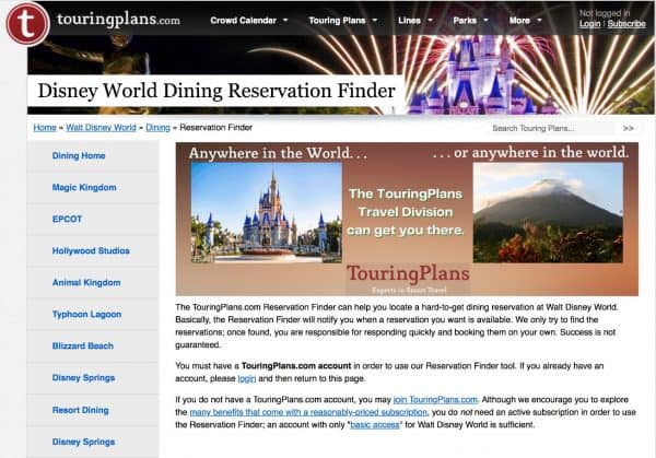 touring plans disney dining reservation finder