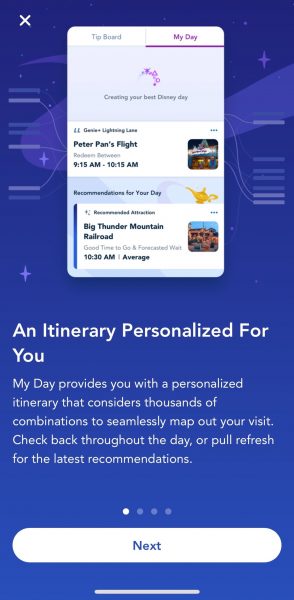 disney genie personalized my day tab