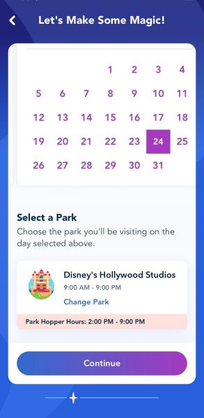 my disney genie selecting park date