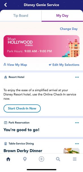 my day tab in disney genie with reservations