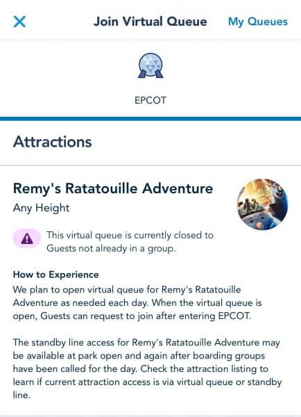 remy's ratatouille adventure epcot virtual queue