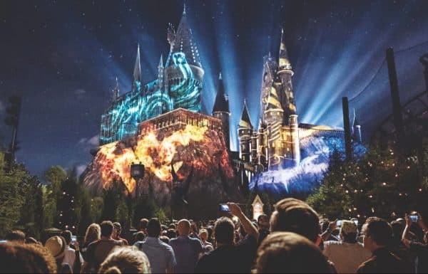 hogwarts castle nighttime lighting universal