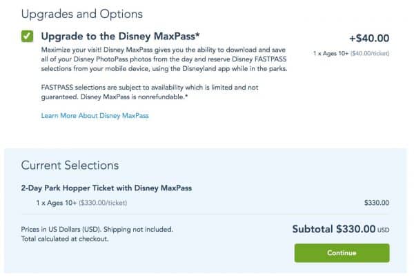 2020 Disneyland MaxPass price