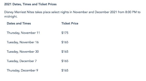 disney merriest nites tickets and prices