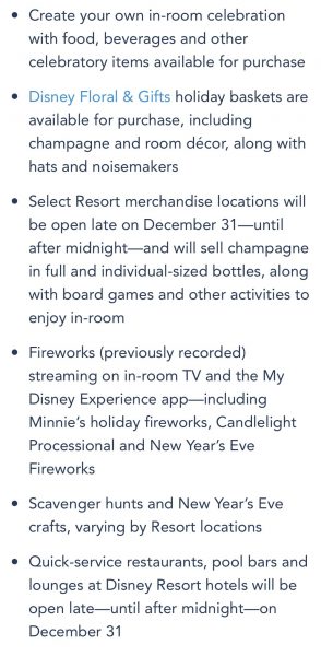 New Year's Eve events at Walt Disney World resorts in 2020
