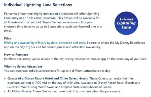 genie+ individual lightning lane selections disney world