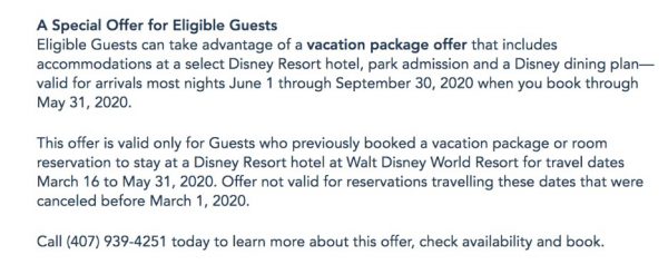 Walt Disney World recovery dining offer