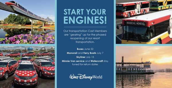 Walt Disney World transportation reopening dates 